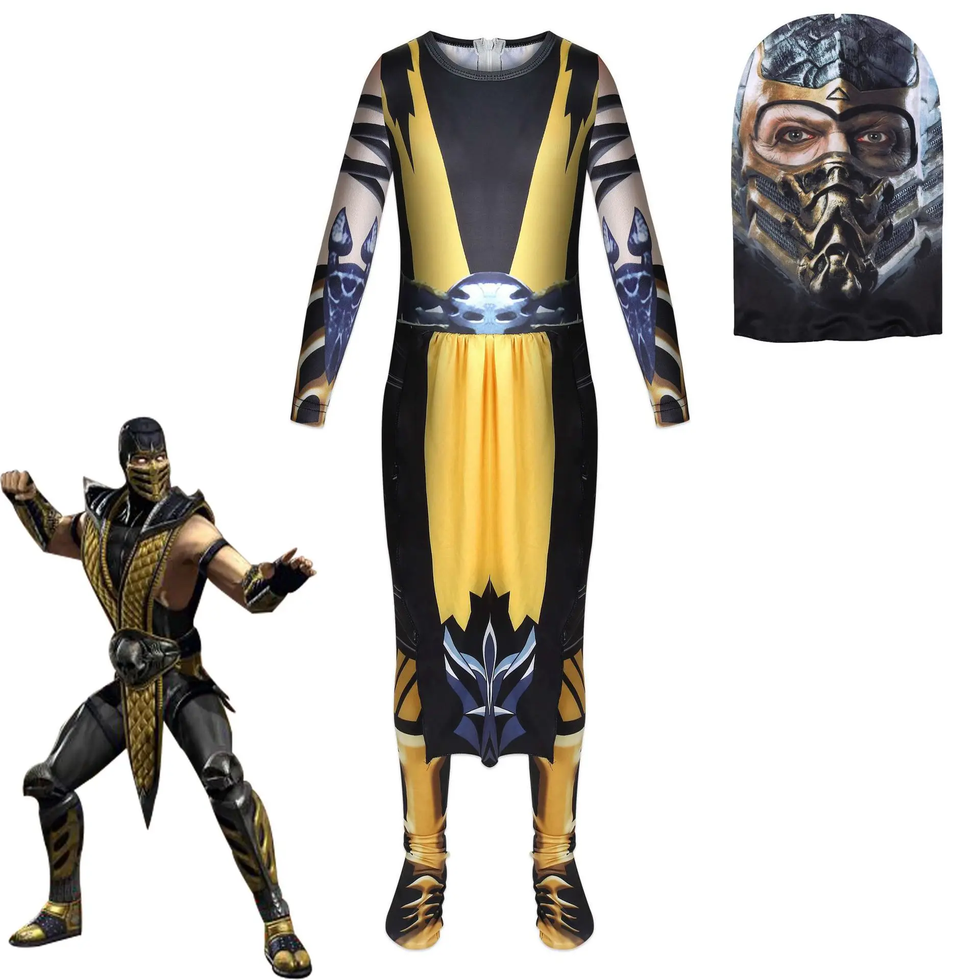 Kids Mortal Kombat Halloween Costume Legends Cosplay Bodysuit Boys Carnival Party Clothing and Headgear Child Disguise Jumpsuit