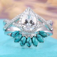 elegant silver color fashion rings for women exquisite water drop inlaid zircon stones wedding rings set engagement jewelry