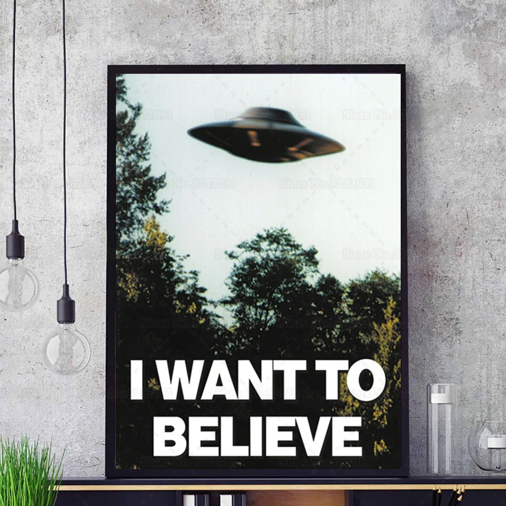 Винтажный постер с надписью Я хочу верить инопланетянином НЛО Картина на холсте