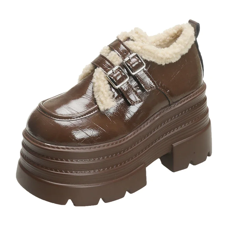 Женские кожаные кроссовки на платформе осенне-зимние теплые зимние туфли с