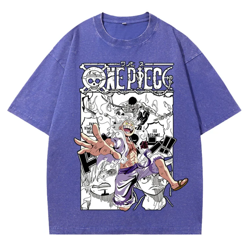 Футболка унисекс 2026 One Piece Luffy Gear 5 с винтажным эффектом, принтом аниме и манги, оверсайз, с коротким рукавом, уличная повседневная одежда (art.: 3920dc28f49ff) - 3920dc28f49ff