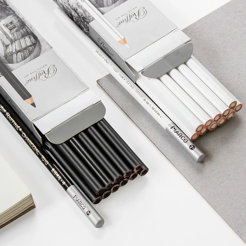 Professional White Black Charcoal Pen Sketch Drawing Para Dibujar Papeleria Soft Medium Hard Charcoal Pen