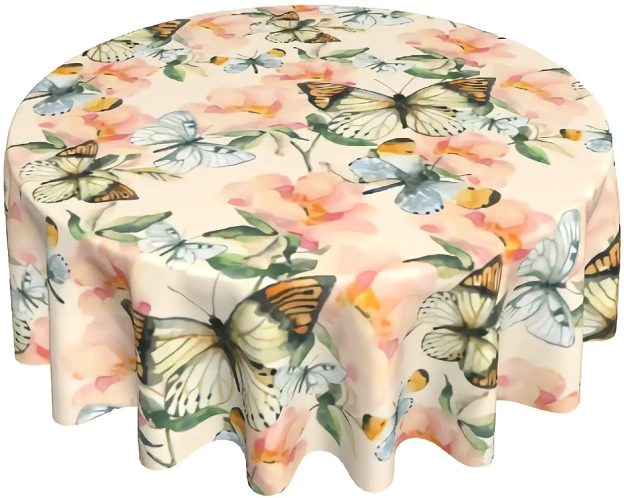 

Summer Round Tablecloth 60 Inch Watercolor Briar Flowers and Butterfly Table Cloth Waterproof for Kitchen Terraces Picnic Party