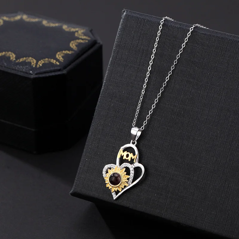 S925 Custom Photo Projection Necklace For Mother Wife Birthday Gifts 2023 New In Trendy Charm Zircon Flower Heart Accessories