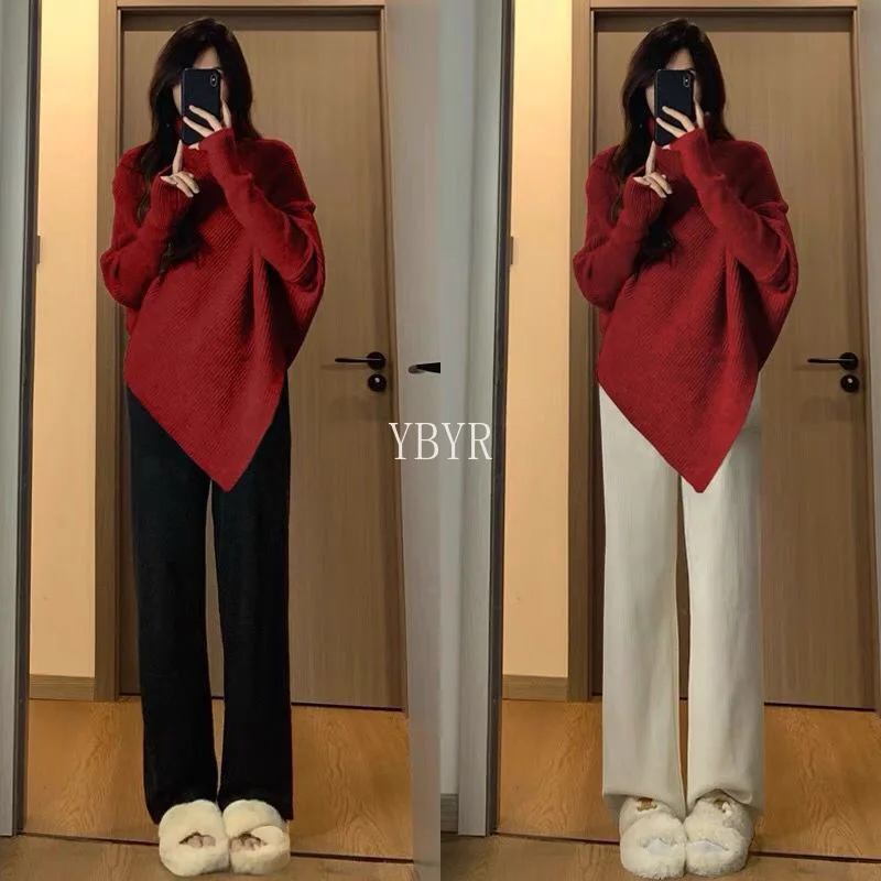 Женский Однотонный свитер асимметричного дизайна с высоким воротником и