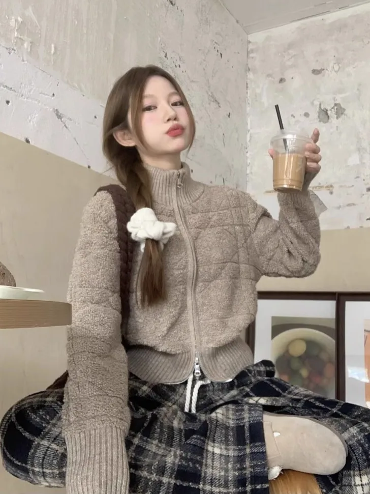 Gaganight женский короткий свободный свитер с воротником-стойкой длинным рукавом