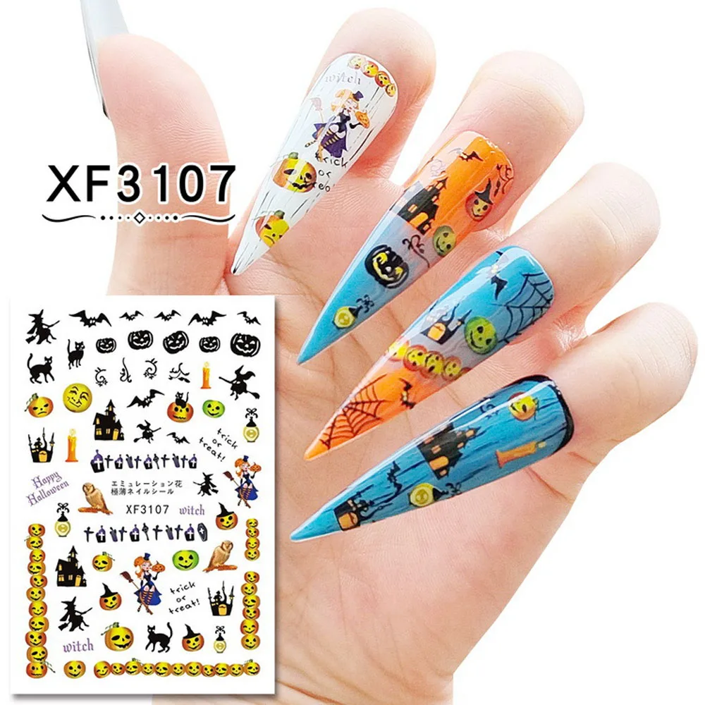 12 шт./компл. наклейки на ногти Хэллоуин призрак тыква самоклеящиеся Череп кость