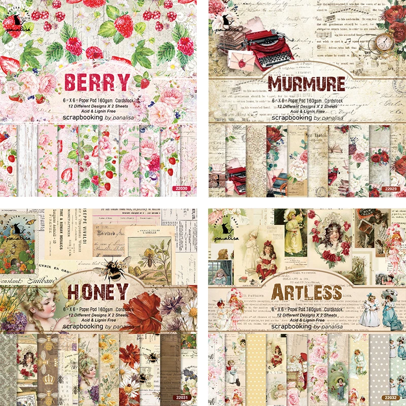 

24Sheet Vintage Background Child Scrapbooking Paper Vintage Journal Planner Paper Pad Cardstock Backgrounds Card DIY Art Craft