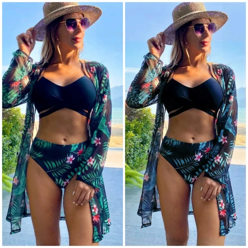 

Bikinis Women's Swimsuit Three Pieces Sexy Print High Waist Split Bikini Swimwear Summer Beach Vacation Swimming Suit