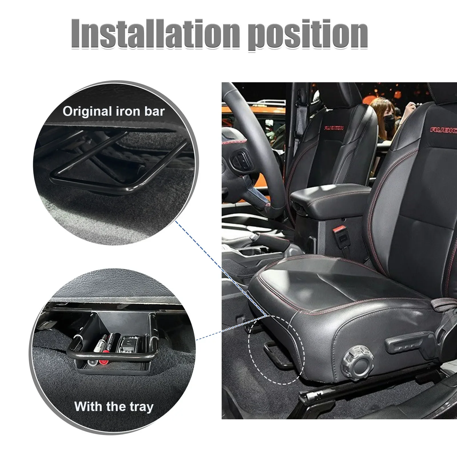 Фото Для Jeep Wrangler JL JLU 2018-2025, Gladiator JT 2020-2025: Нижний скрытый органайзер для хранения под сиденьем, автомобильный лоток-органайзер №4
