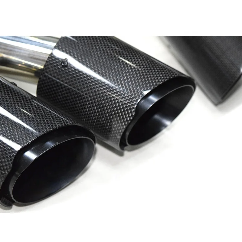 Черная блестящая двухрядная круглая выхлопная труба из углеродного волокна