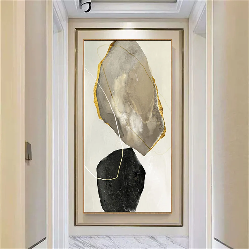 

Modern Wall Art Picture Handmade Abstract Oil Painting On Canvas Nodic Grey Black Golden Rock Stone Paintings Decor Home Room