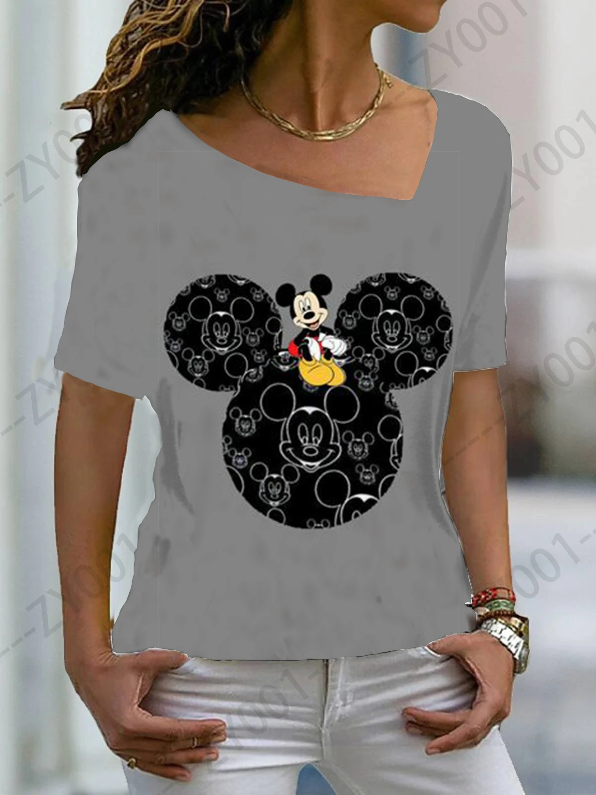 

Disney Mickey Mouse Woman Clothes Manga Women's T-shirts Short Sleeve Kara Tee BLOUS FOR WOMAN CROP TOP Blouses Female Clothing