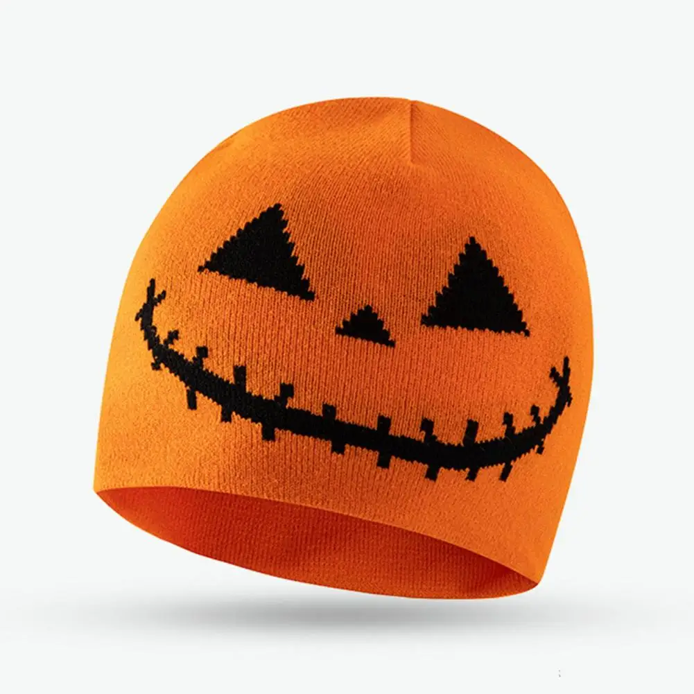 

Holiday Style Hat Spooky Pumpkin Ghost Face Beanie Hat Warm Wool Knitting for Men Women Halloween Holiday Festive Windproof Hat