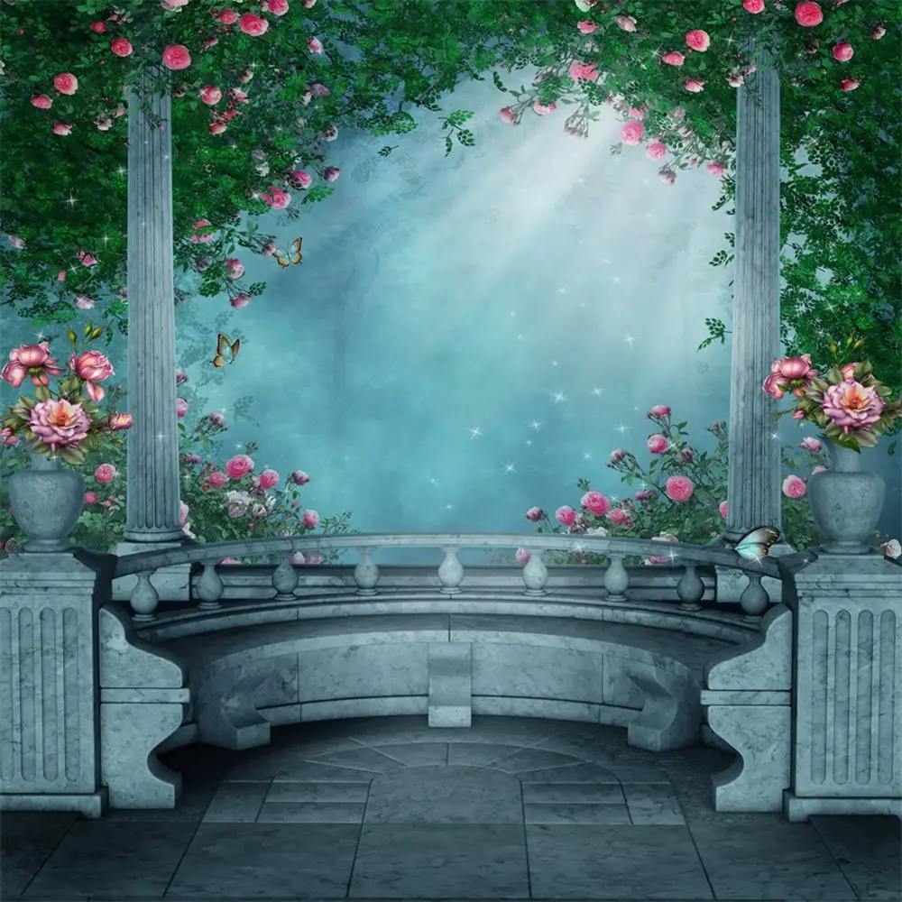 

Fairy Forest Marble Balcony Birthday Party Photography Backdrops Girls Alice In Wonderland Adventure Photographic Backgrounds