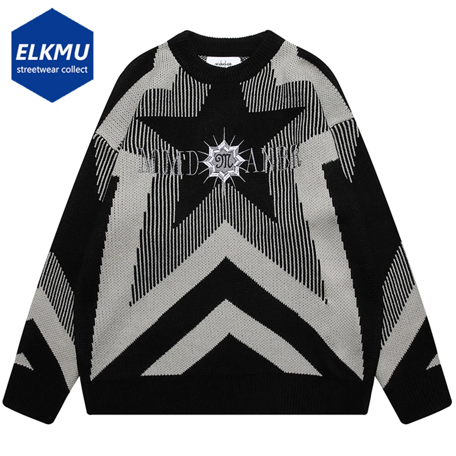 

Star Graphic Sweater Men Streetwear Oversized Hip Hop Harajuku Y2K Sweater 2023 Fashion Casual Loose Knitwear Pullver Sweater
