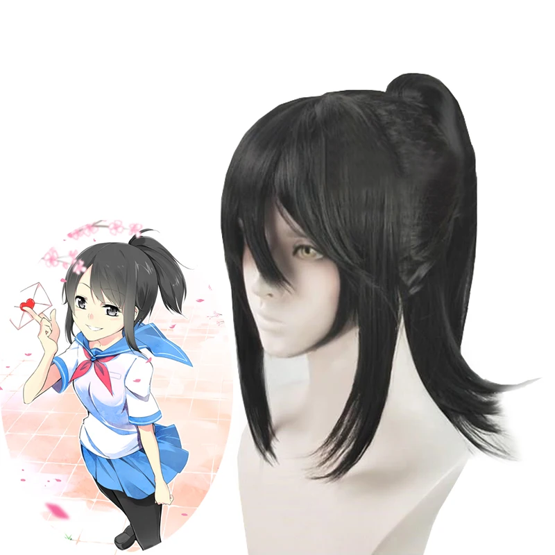

Games Yandere Simulator Ayano Aishi Cosplay hairwear Black Synthetic Removable Ponytail wig wig cap