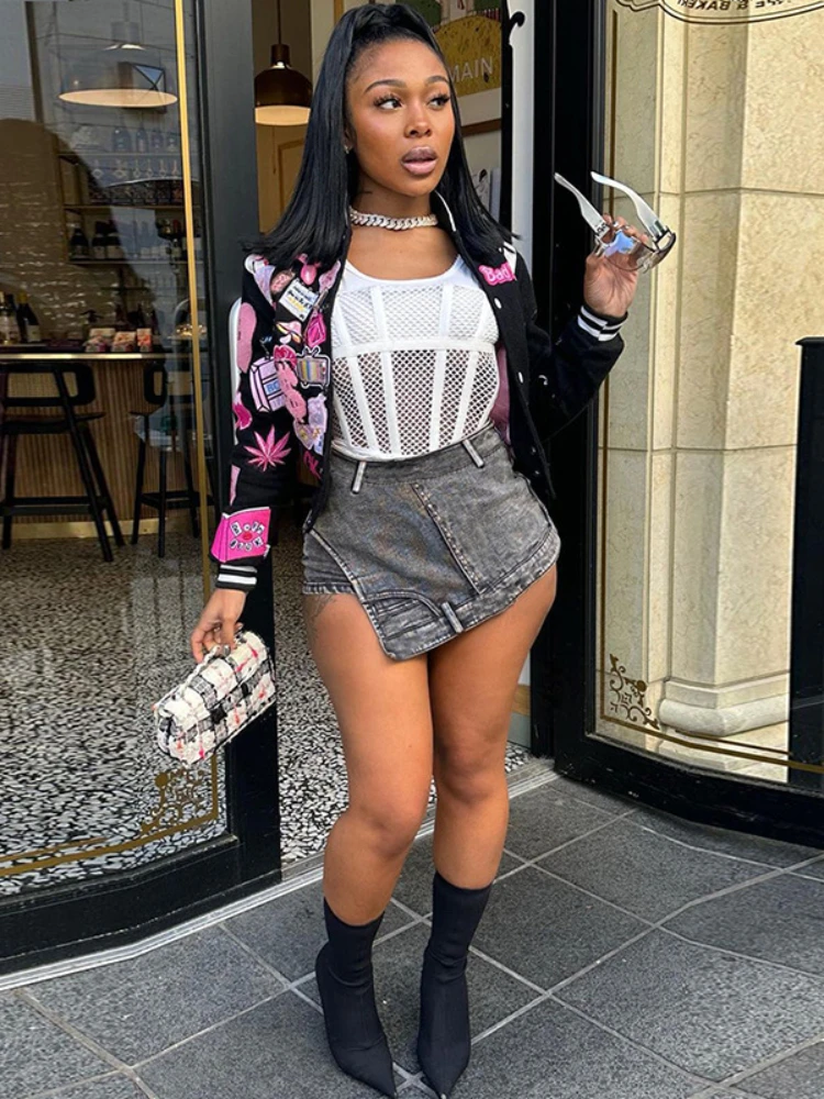 XIZOU Asymmetrical Denim Shorts Skirts 2023 Women Fashion High Waist Bodycon Summer Outfits Streetwear y2k Female Bottoms Blue