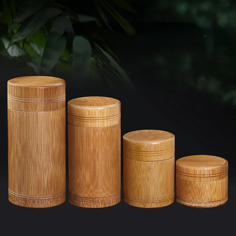 

Bamboo Straight Tea Can Storage Boxes Small Travel Sealed Portable Tea Coffee Container Small Jar Tea
