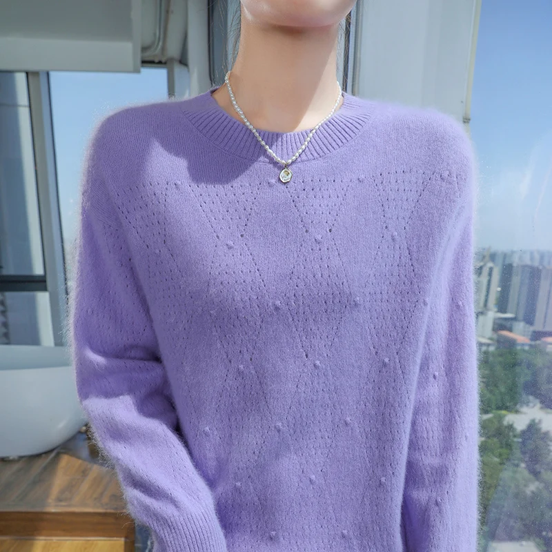 DjzDsm Женский топ из 100% норки и кашемира повседневный свитер с круглым вырезом