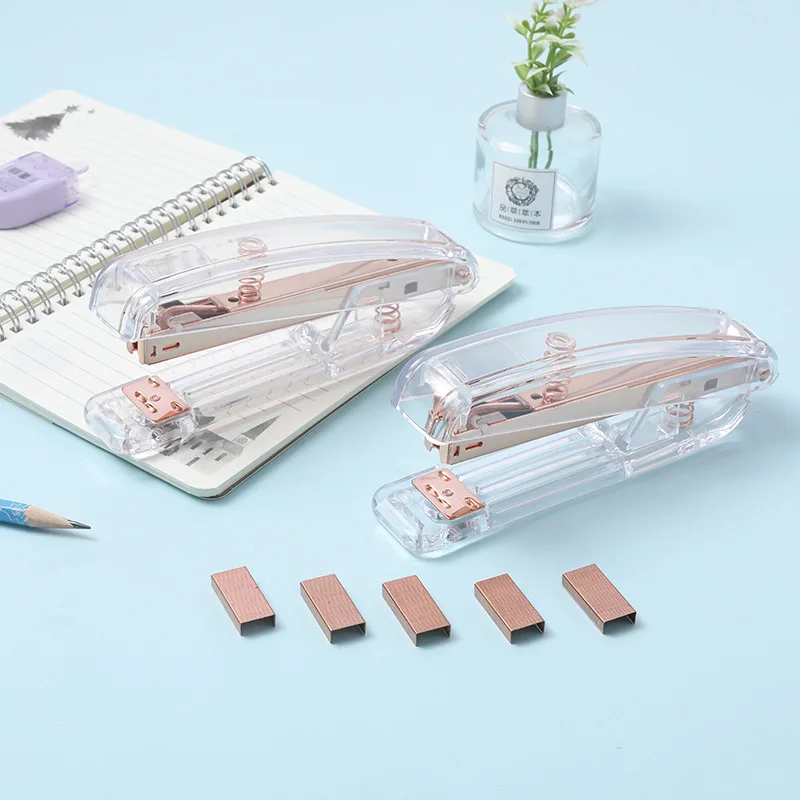 

Transparent Stapler Fit for Metal 12# 24/6 Staples Rose Silver Color Office Accessories School Stationery Binding Supply