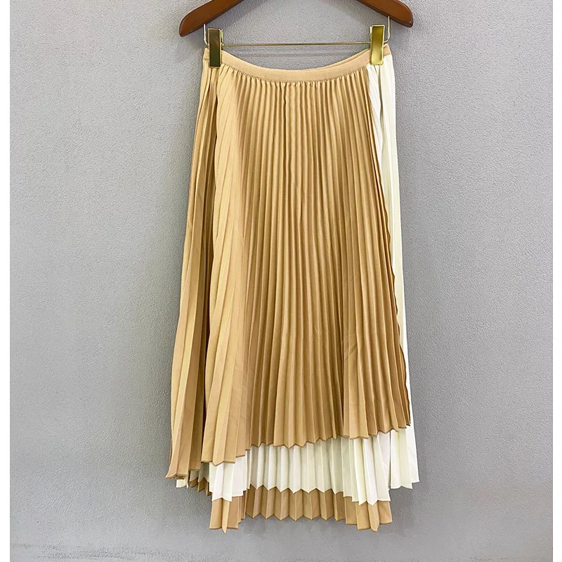 Changpleat high-end handmade pleated contrast color A-line skirt Miyak Pleats Fashionable mid-length irregular women skirts