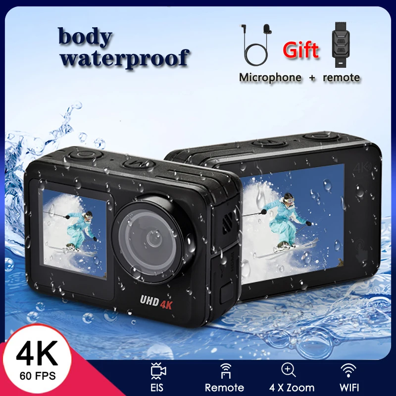 Action Camera Underwater 4K 60FPS 20MP Underwater Body Waterproof EIS WiFi Anti-shake Touch LCD Cam Sport Helmet Video Webcam