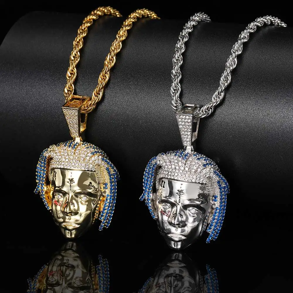 

Rapper Rock Fashion Jewelry Classic 18K Gold Silver Plated Crystal Iced Out Avatar Pendant Necklace