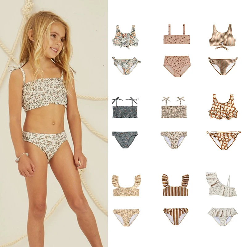 

2022 New Summer Baby Girls Bikini Swimsuits Children's Printed Ruffles Swimwear Baby Cute Beachwear Two Piece Swimming Sets