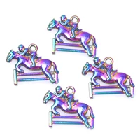 10pcslot horse equestrian rider fence race alloy charms rainbow color pendants for jewelry making material bulk wholesale