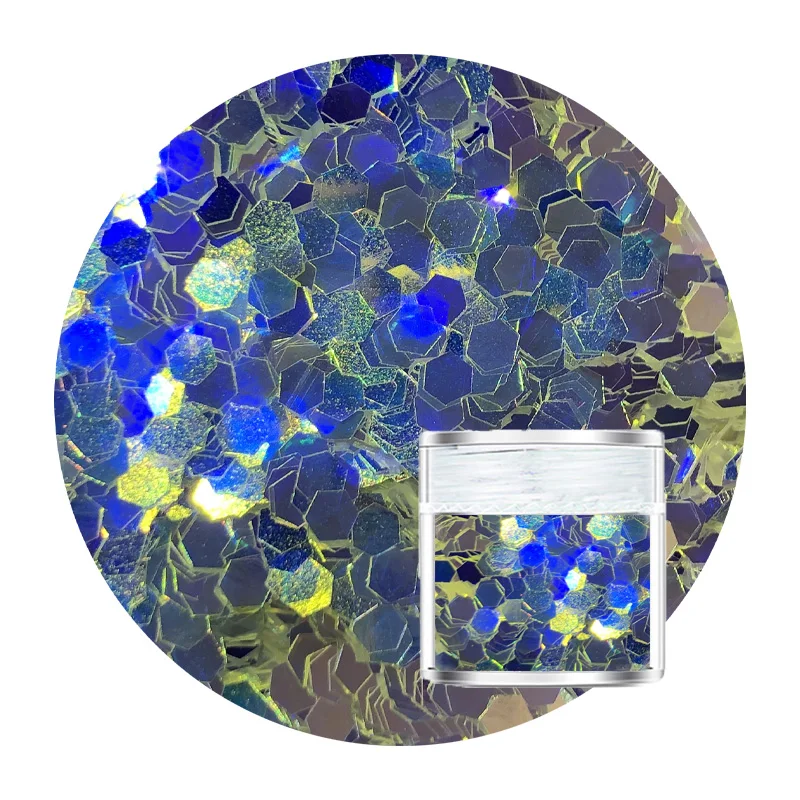 

Hot Iridescent Nail Art Glitter Sequins Holographic Laser Blue Colorful Powder Sparkly Hexagon PET Safe Chunky Flakes
