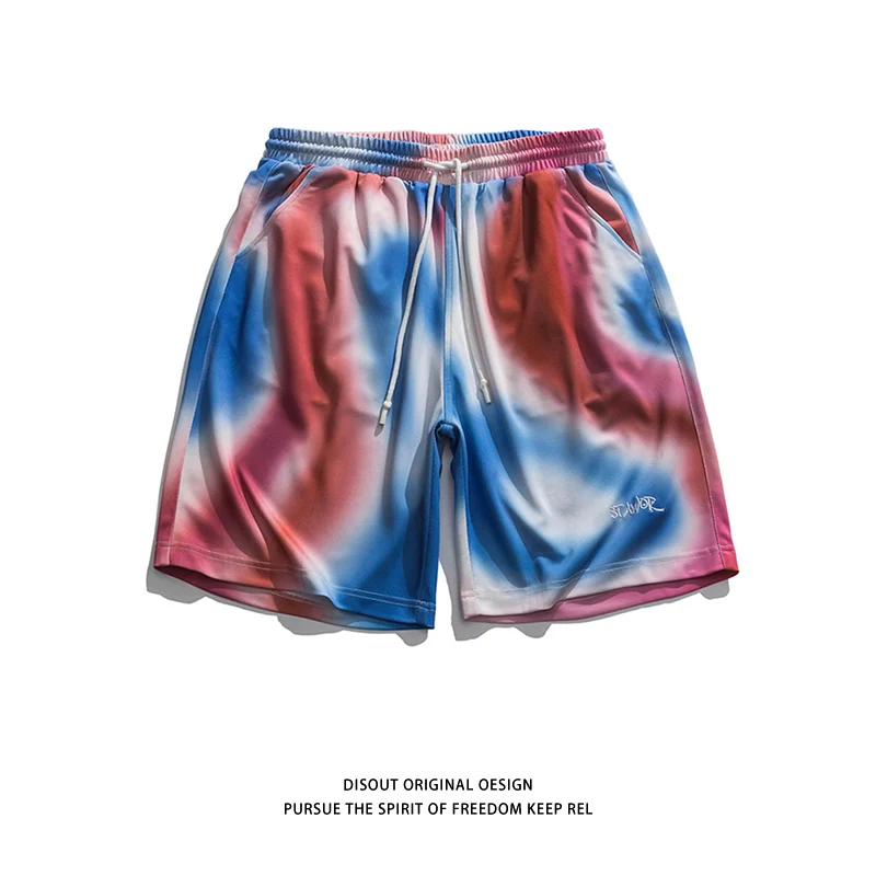 

M-5xl men's ins fashion summer new casual shorts tie dyed loose beach pants soft lace up plus