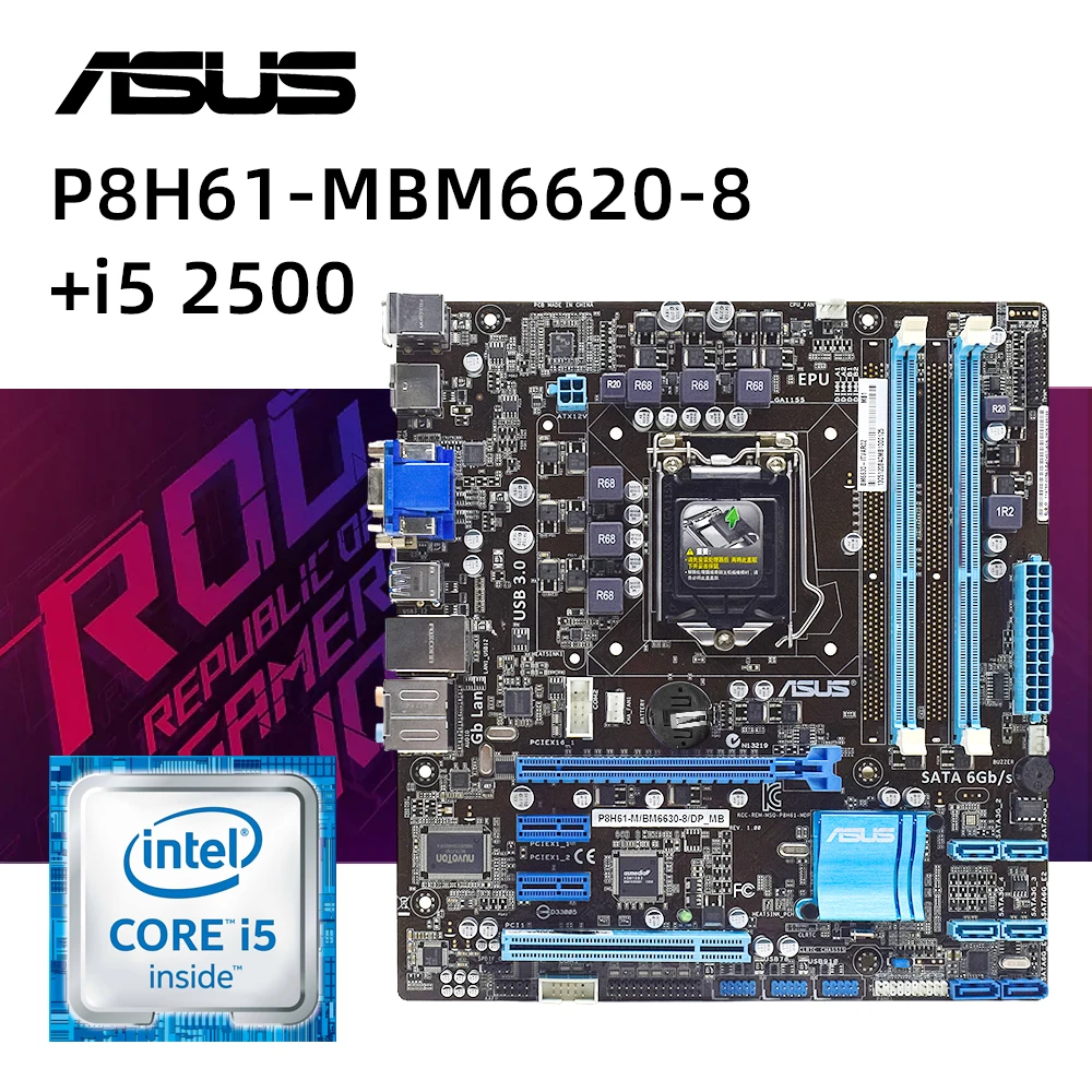 

ASUS P8H61-M/BM6620-8/DP_MB С Core i5-2500 cpu LGA 1155 комплект материнской платы 2 × DDR3 16 Гб Micro ATX USB 2,0 PCIe 2,0 Micro ATX