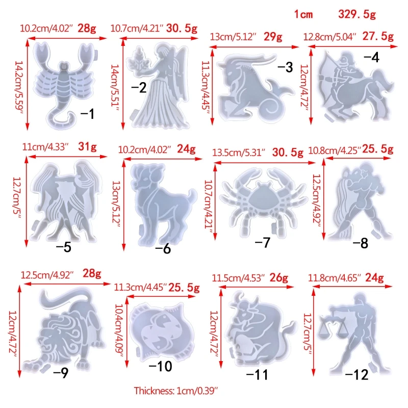 

N58F 12 Constellations Coaster Silicone Mold, 12 Zodiac Sign Resin Mold Astrology Epoxy Casting Mold for DIY Craft Home Decor
