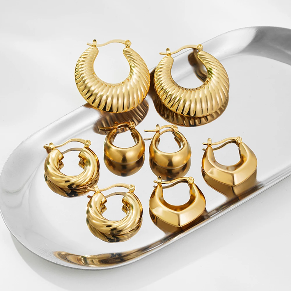 Женские серьги-кольца из нержавеющей стали золотистого цвета