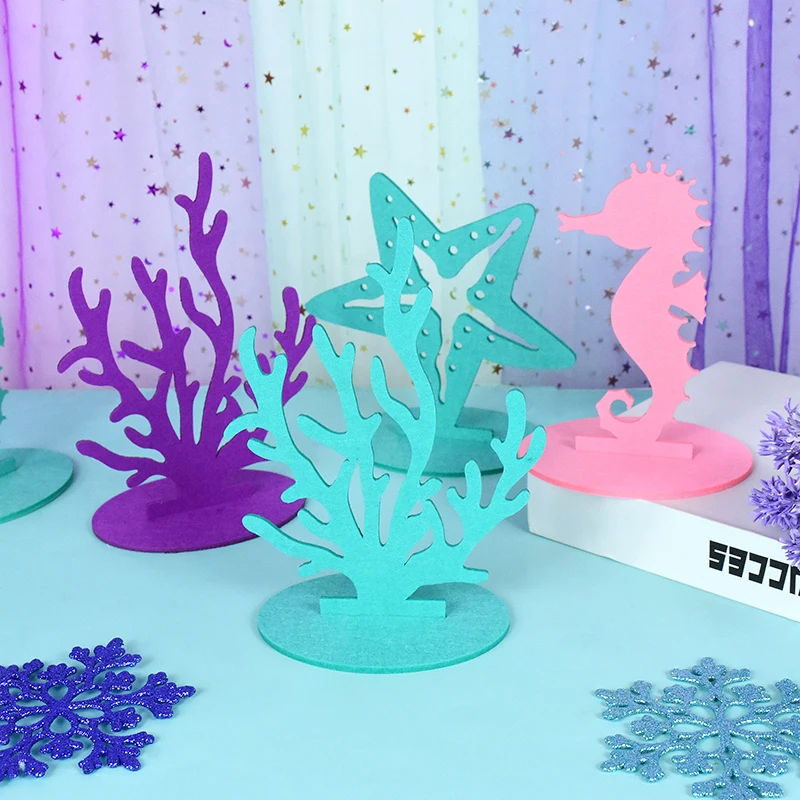 

2pcs Ocean Themed Party Decorations DIY Non Woven Fabric Coral Seahorse Table Decorations Undersea Birthday Party Decor Supplies