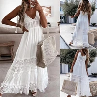 beach dress hollow out lace summer v neck long dress for party