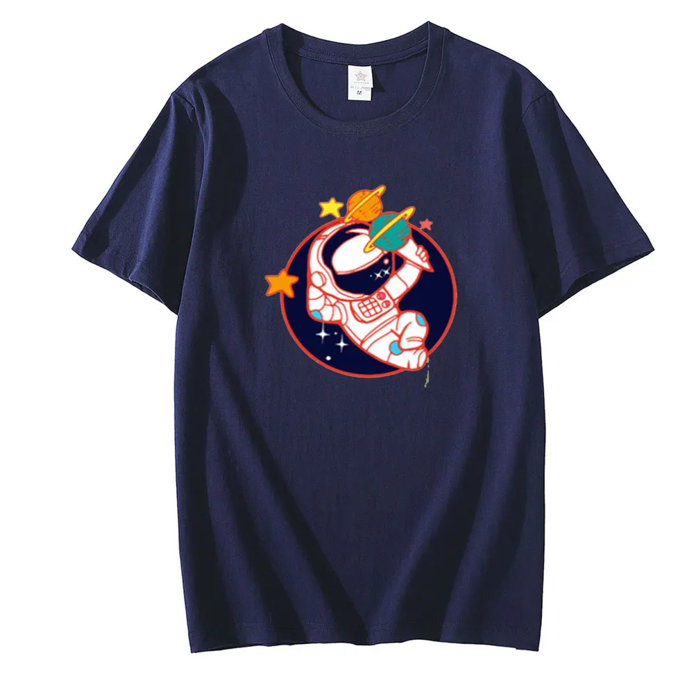 

Футболка мужская с коротким рукавом, 100% хлопок, Повседневная рубашка с космическим принтом, крутая с круглым вырезом, на лето