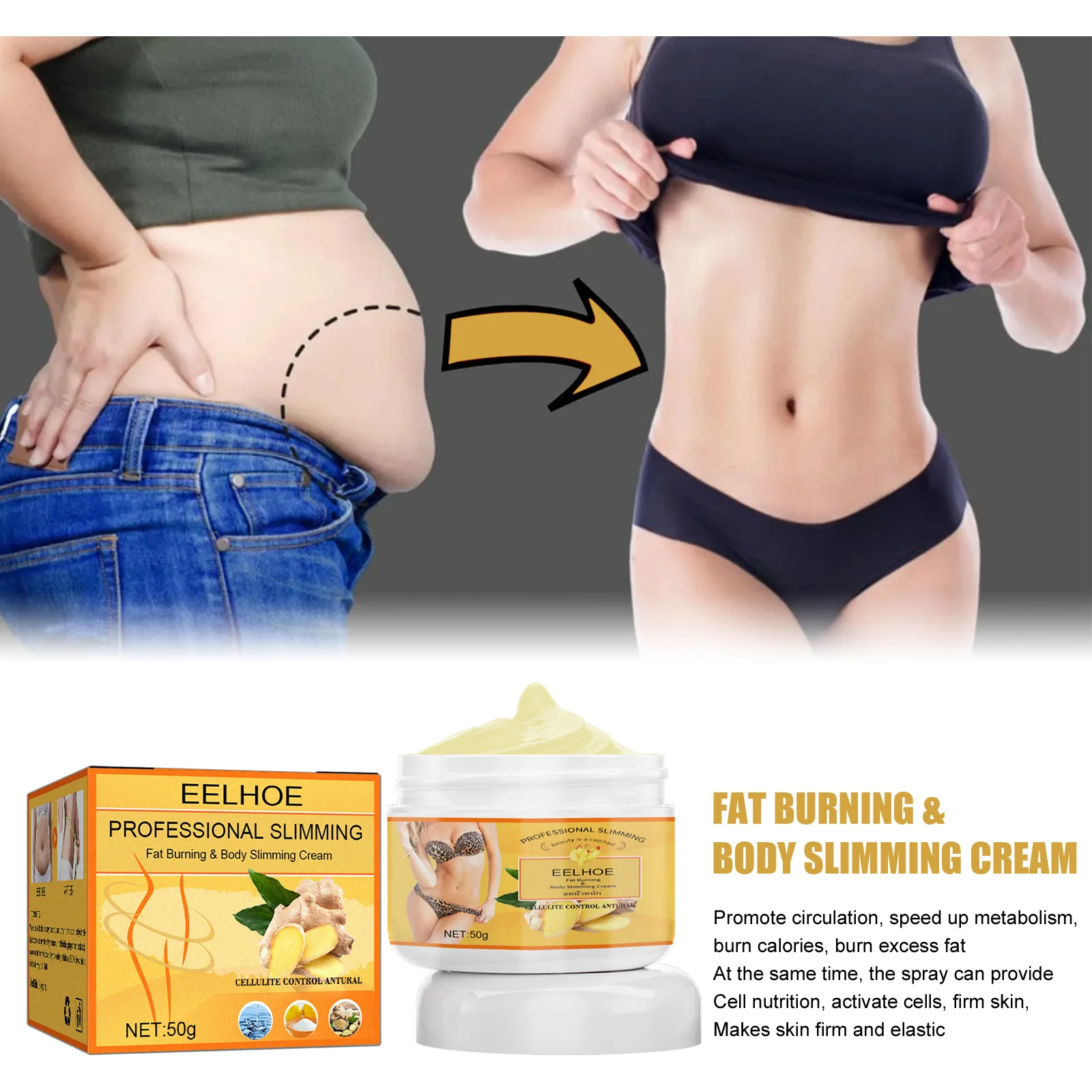 

Gember Vetverbranding Crème Massage Body Toning Afslanken Gel Gewichtsverlies Vormgeven Gezondheidszorg Spier Massage Crème