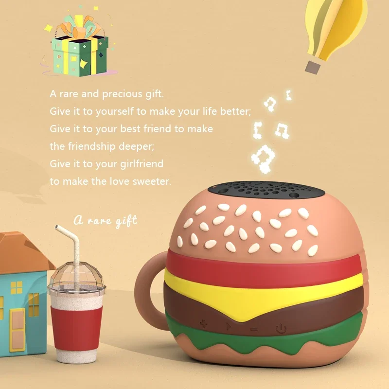 Mini Pocket Bluetooth Speaker Cute Hamburger Caixa De Som Soundbar IP65 Waterproof Music Box TF Card Player with FM