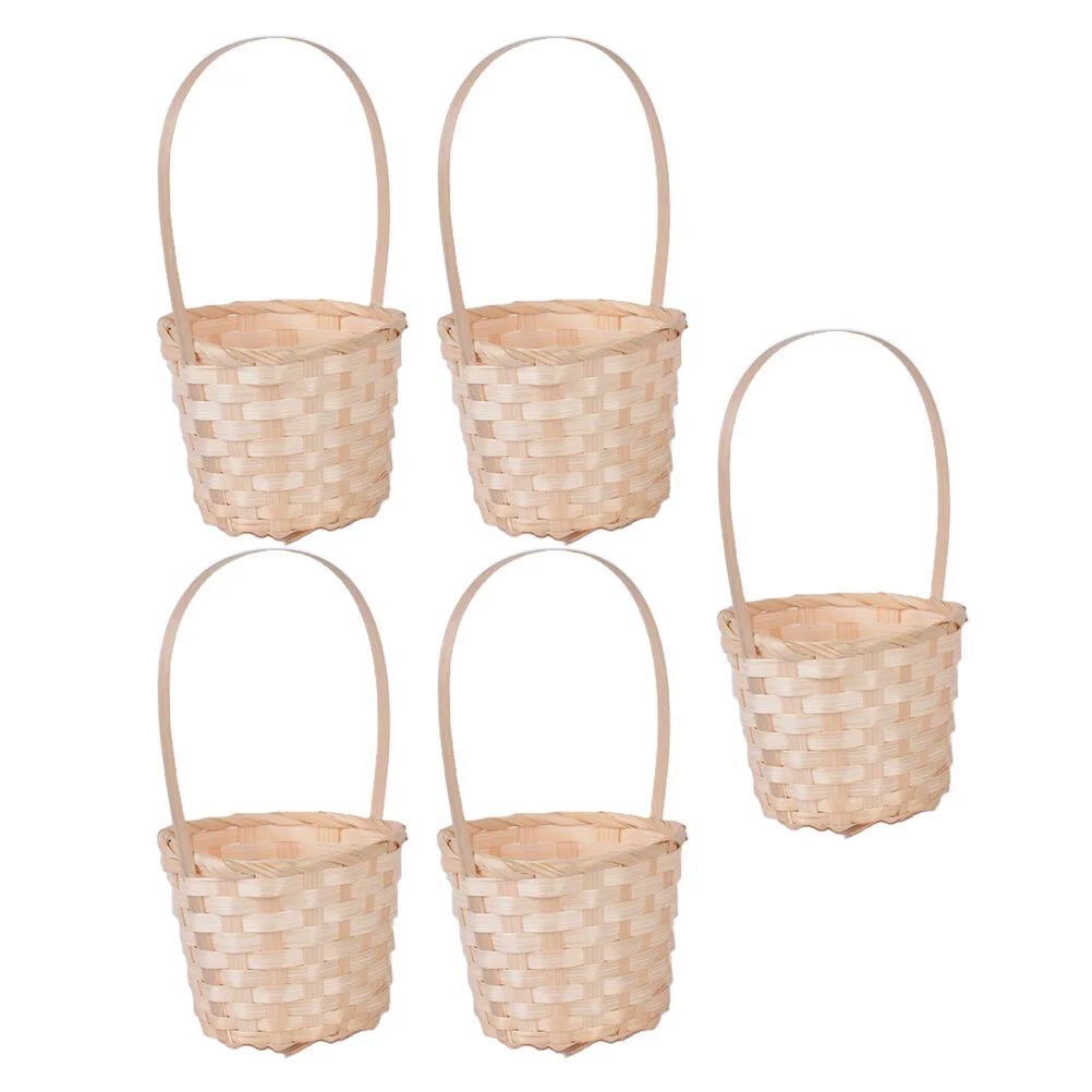 

5 Pcs Woven Flower Basket Vegetable Holder Mini Pots Plants Container Simple Fruit Small Indoor Weaving Tote Bag Bamboo weaving