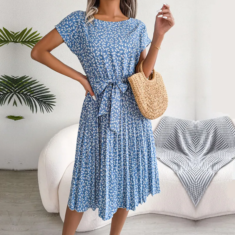 

Women Floral Dress Summer Casual Short Sleeve O Neck Holiday Midi Dresses Ladies Elegant Beach Boho Chic Dress Femme Vestidos