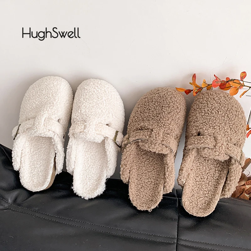 Уютные женские зимние теплые шлепанцы из овечьей шерсти с закрытым носком