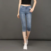 women high waist capris jeans summer knee length pantsfemale tight elasticity pencil pants korean fashion skinny jeans woman