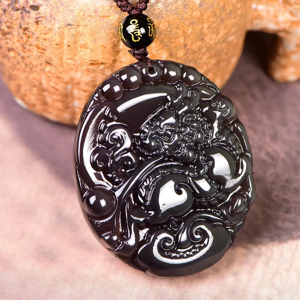 Натуральный ледяной цвет обсидиановый кулон KIRIN огонь Кирин нефритовый мужское и