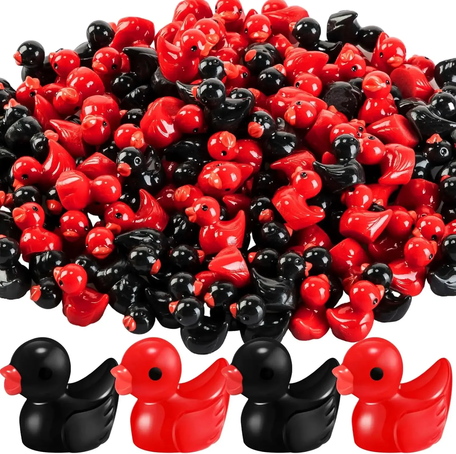 

Мини-фигурки уток из резины, красные, черные