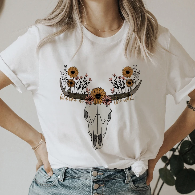 

Футболка женская с цветочным принтом, милый топ с коротким рукавом, мультяшный рисунок, в стиле 90-х, летняя одежда
