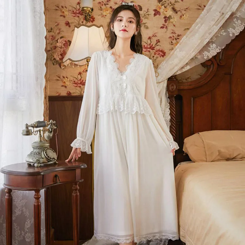 Tulin Fashion Sleepwear Cotton Women's Dress Long White Nightgown Princess Flower Embroidered Lace Homewear New 2021 Phoentin