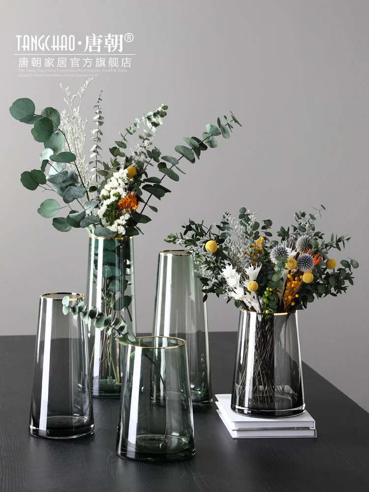 

Nordic Glass Fashion Flower Vase Pot Home Decor Crafts Room Decoration Sculpture Living Room Dining Table Fashion Vase
