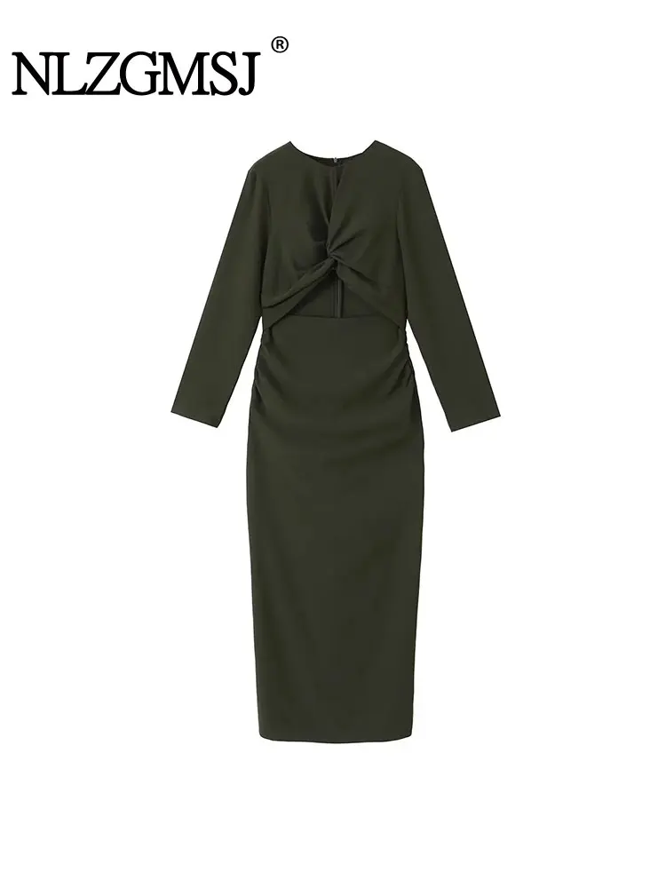 

Осеннее новое платье-свитер Nlzgmsj TRAF 2023, повседневное однотонное модное платье средней длины с длинным рукавом в праздничном стиле, сексуальные женские платья
